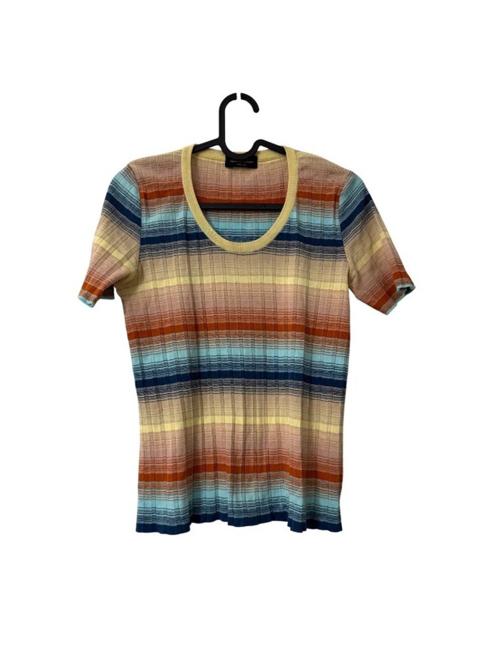 Roberto Collina Multicolor Striped Ribbed Short Sleeve Top Womens Size Small